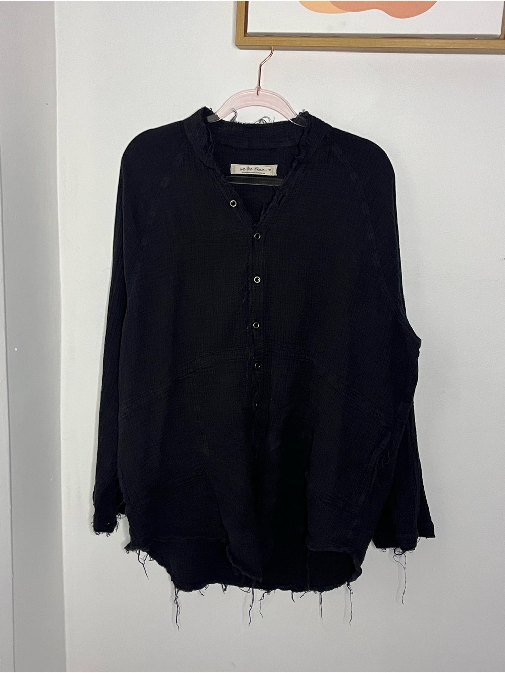 We the Free Summer Daydream Button-down Gauze Shirt in Black - Picture 4 of 7